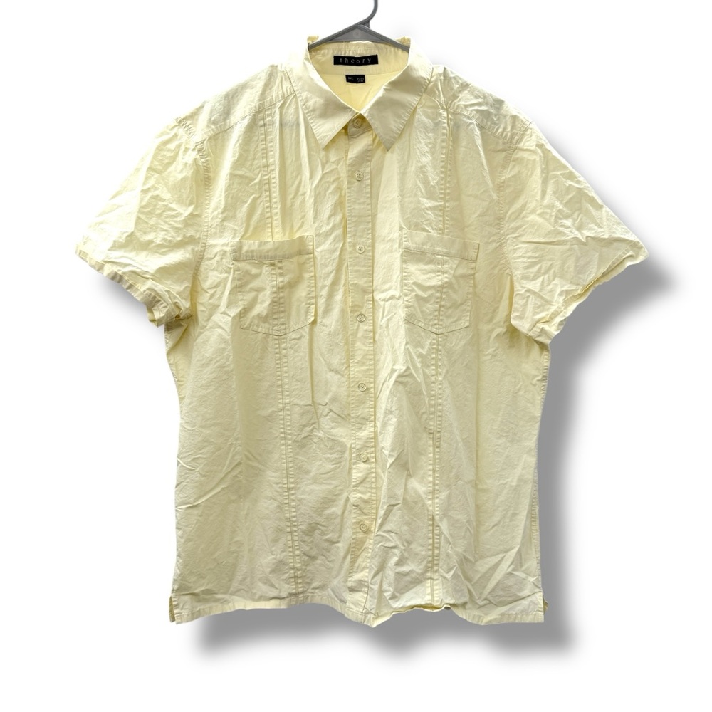 Theory Pale Yellow Button Down‎ Shirt Men’s Size XXL 100% Cotton Short Sleeve